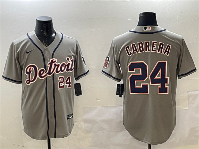 Men's Detroit Tigers #24 Miguel Cabrera Grey Cool Base Stitched Baseball Jersey Men's Detroit Tigers #24 Miguel Cabrera Grey Cool Base Stitched Baseball Jersey